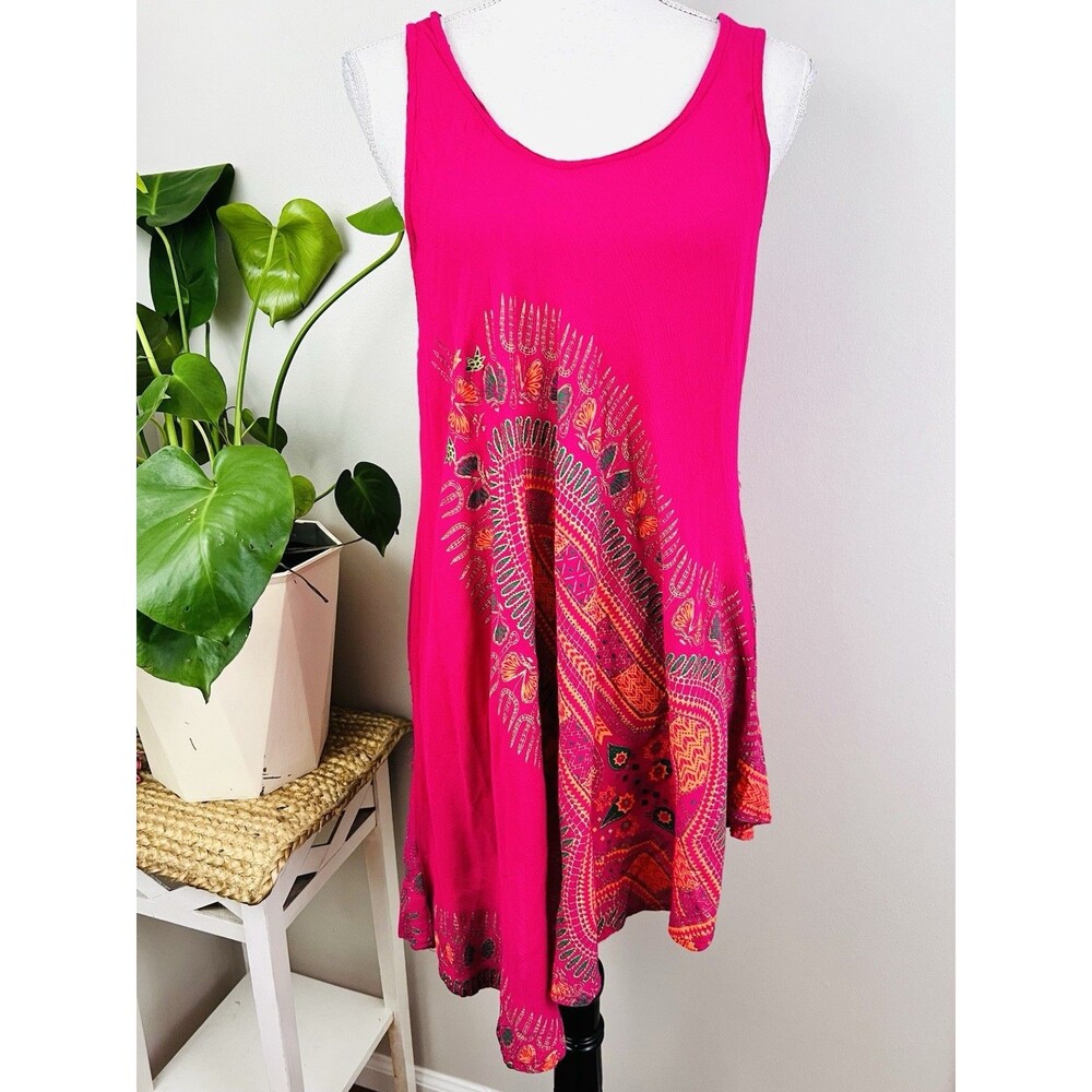 Lapogee Hot Pink Floral Paisley Beachy Coastal Sun Dress Sz Large Made in India